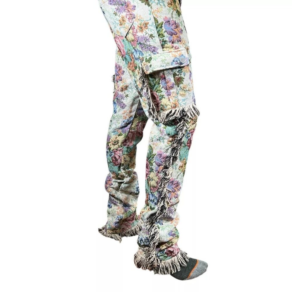Vintage Guapi Floral Tapestry Mid Rise Frayed Edge Cargo Trouser Pants Size 30 - Picture 5 of 16